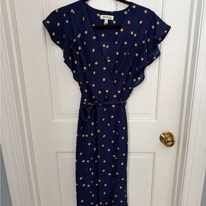 Monteau Navy and Gold Polka Dot Midi Dress